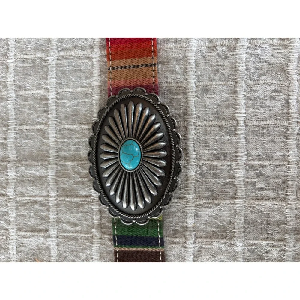 Women's Ariat brown and silver turquoise  serape belt size small - Picture 3 of 8